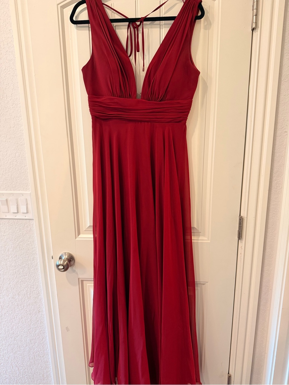 Bella Bridesmaids Burgundy V-Neck Women's Dress